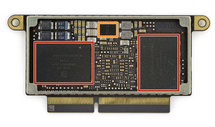 SSD yang digunakan pada varian MacBook Pro 2016 dengan tombol Fn (Gambar: iFixit)