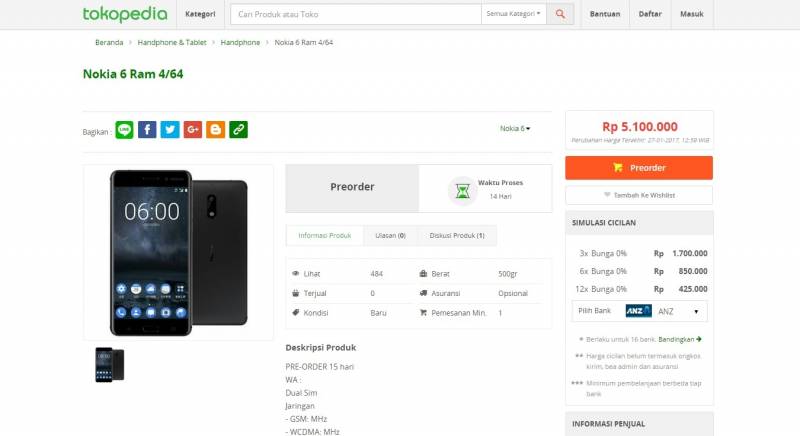 Nokia 6 tokopedia