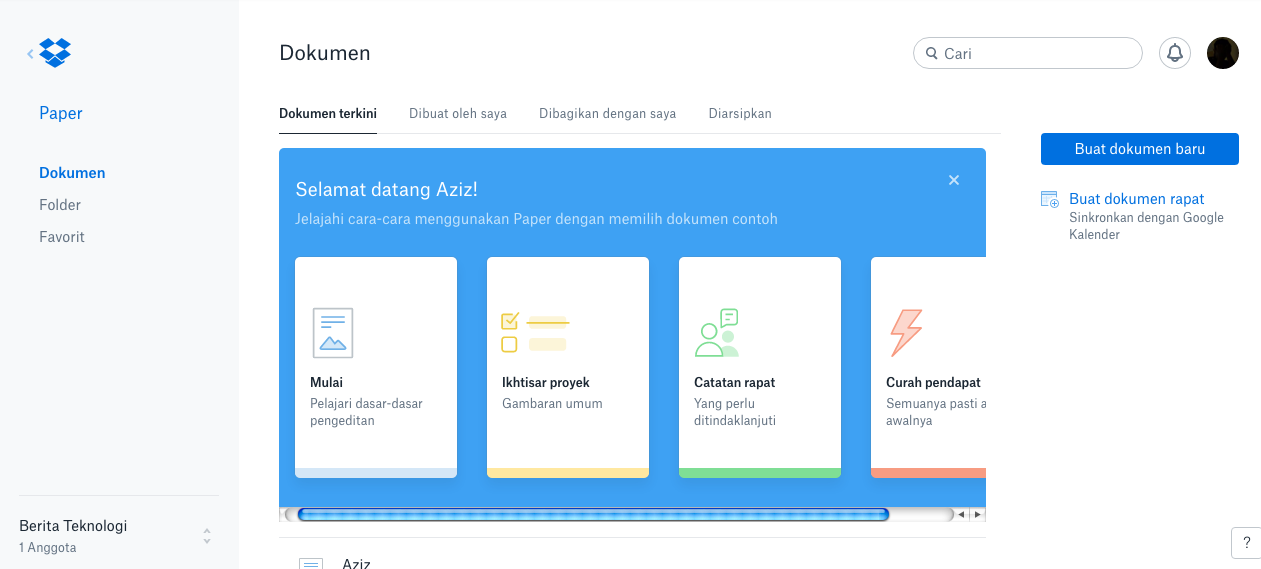 dropbox paper dokumen