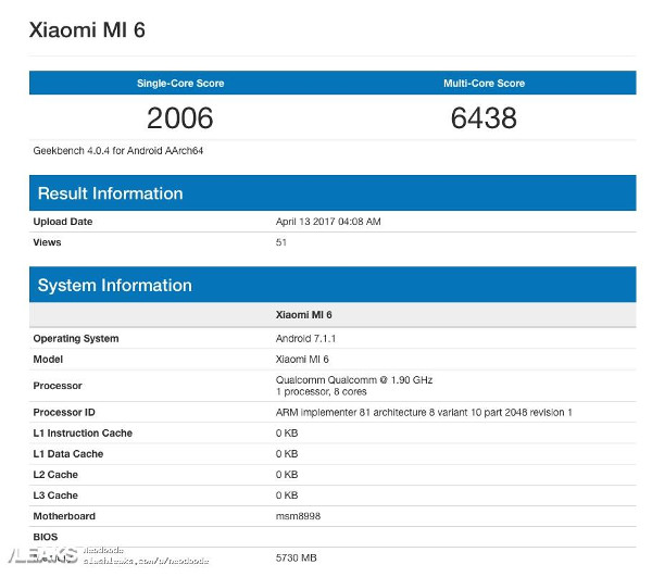 Xiaomi mi 6 geekbench